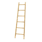 6-Tier Pine Wood Blanket Ladder with Handwoven Rattan Accent, 71"
