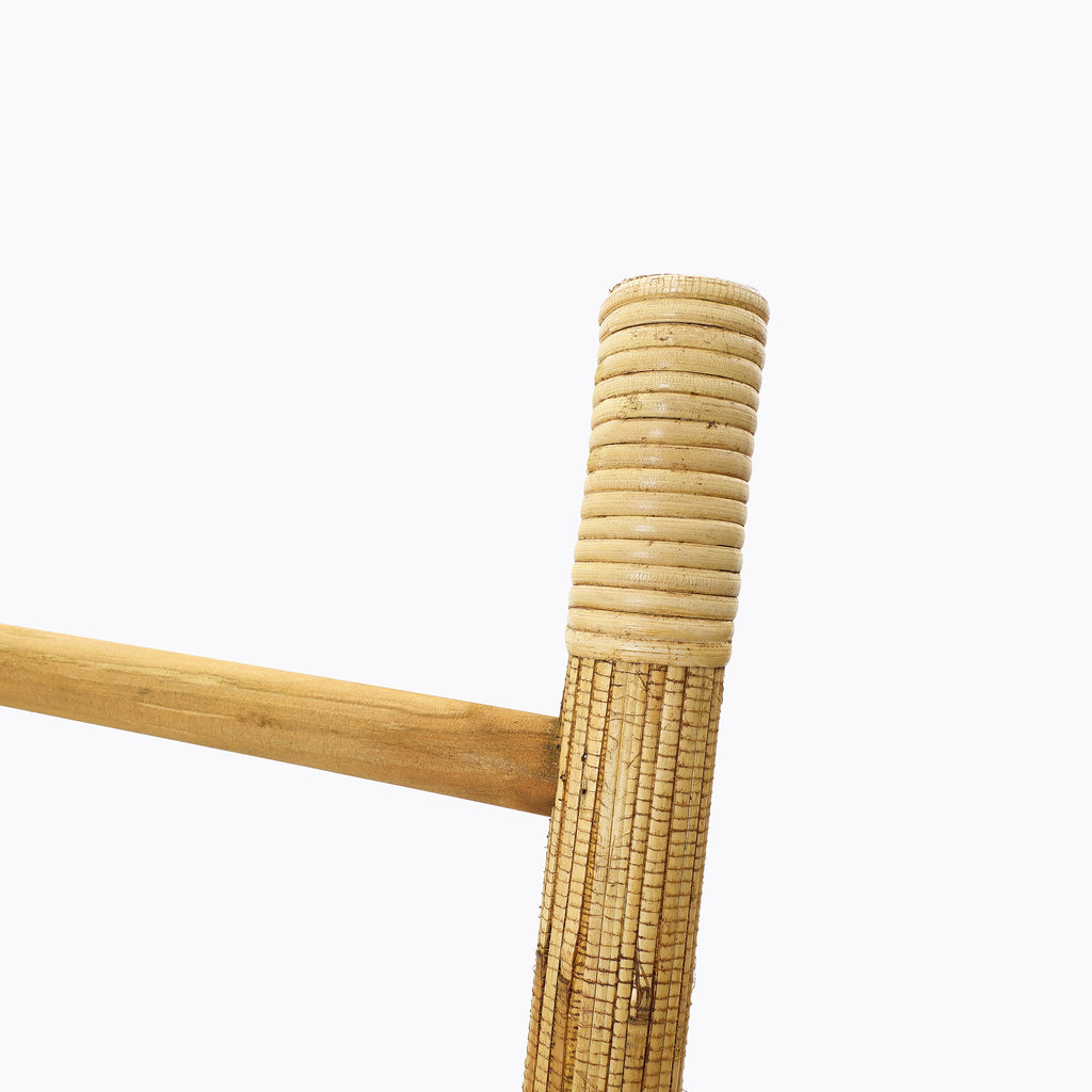 Pine Wood Blanket Ladder with Handwoven Rattan Accent, 71"