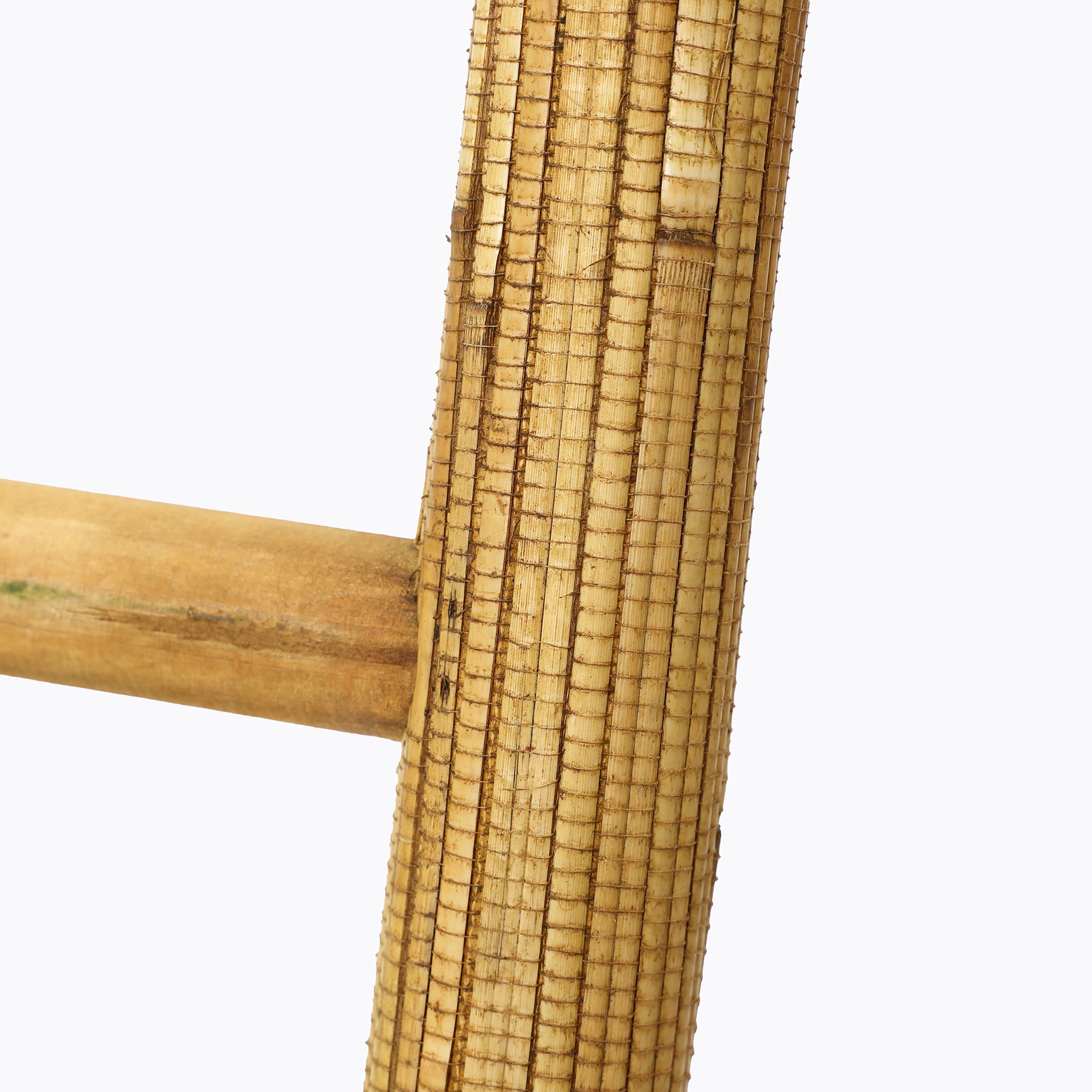 Pine Wood Blanket Ladder with Handwoven Rattan Accent, 71"