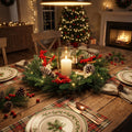 24" Pre-Lit Christmas Wreath with 40 Warm White LED Lights, Cinnamon Sticks, Frosted Pinecones, Red & White Berries, Battery Operated Holiday Wreath with Timer for Front Door Decor
