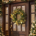 24" Pre-Lit Christmas Wreath with 40 Warm White LED Lights, Golden Baubles, Metallic Leaves & Glitter Berries, Battery Operated Thick Holiday Wreath with Auto Timer for Front Door Decor