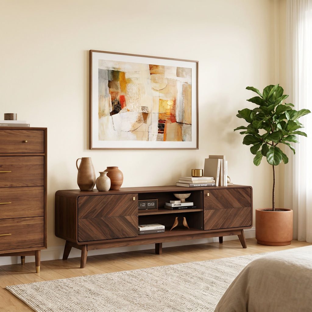 Centro Wood TV Console with Tapered Legs, 63"