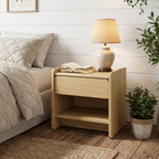 1-Drawer Hazel Oak Wood Nightstand with Shelf, 19"