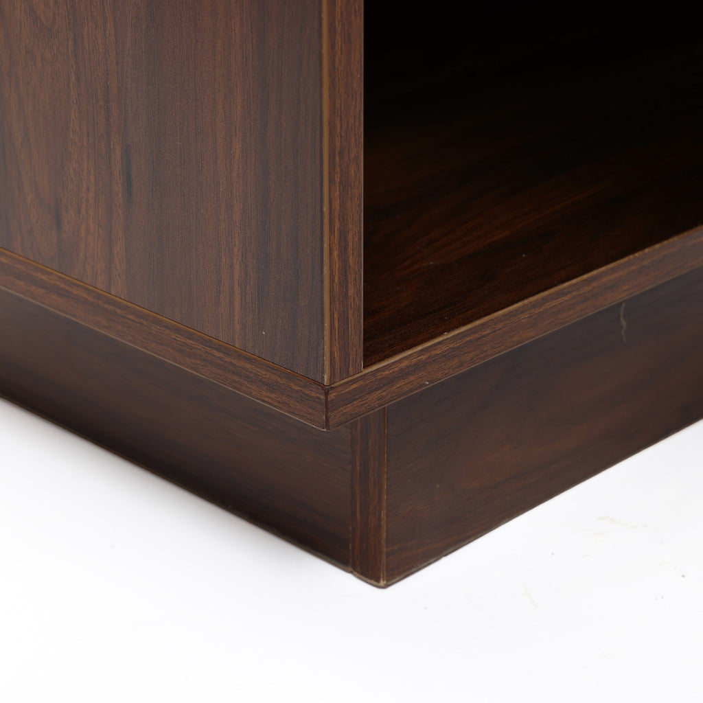 Walnut Side Table Geometric Mosaic Drawer Open Shelf