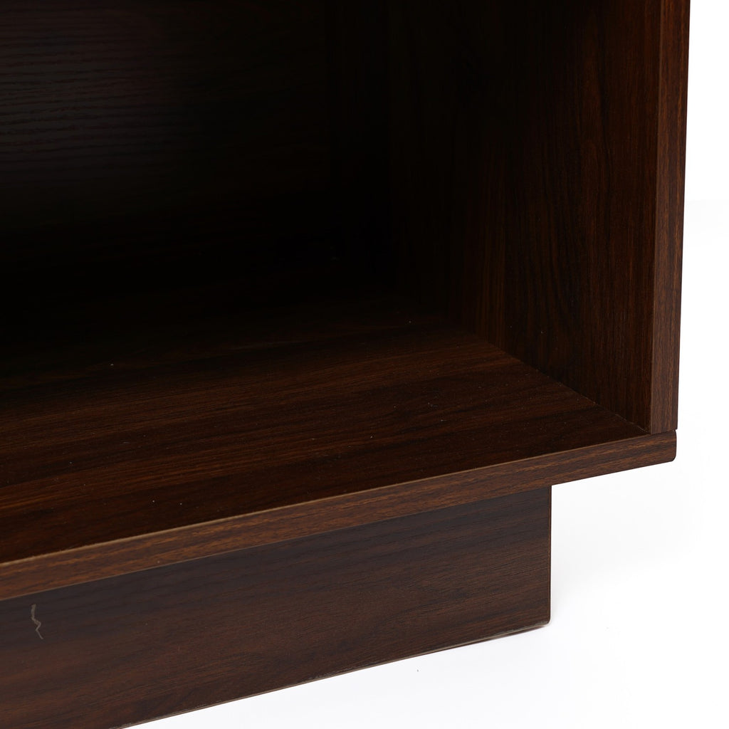 Walnut Side Table Geometric Mosaic Drawer Open Shelf