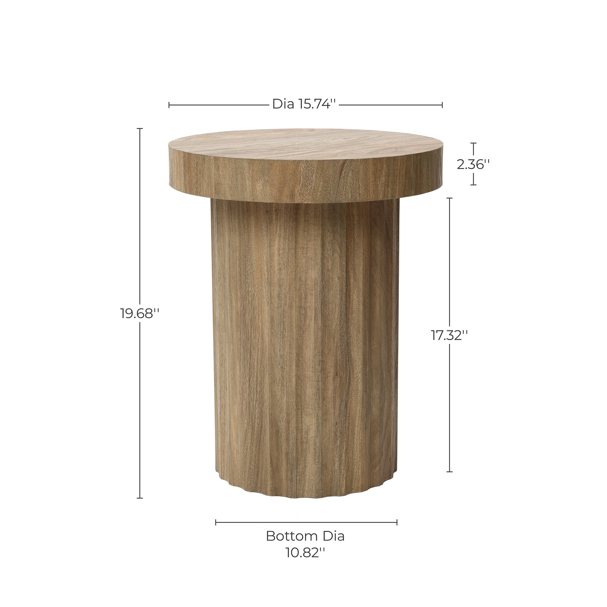 Fluted Wood Round Side Table, 20"