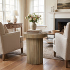 Fluted Wood Round Side Table, 20"