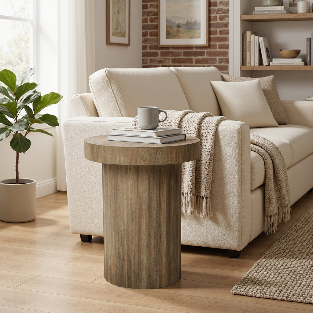 Fluted Wood Round Side Table, 20"