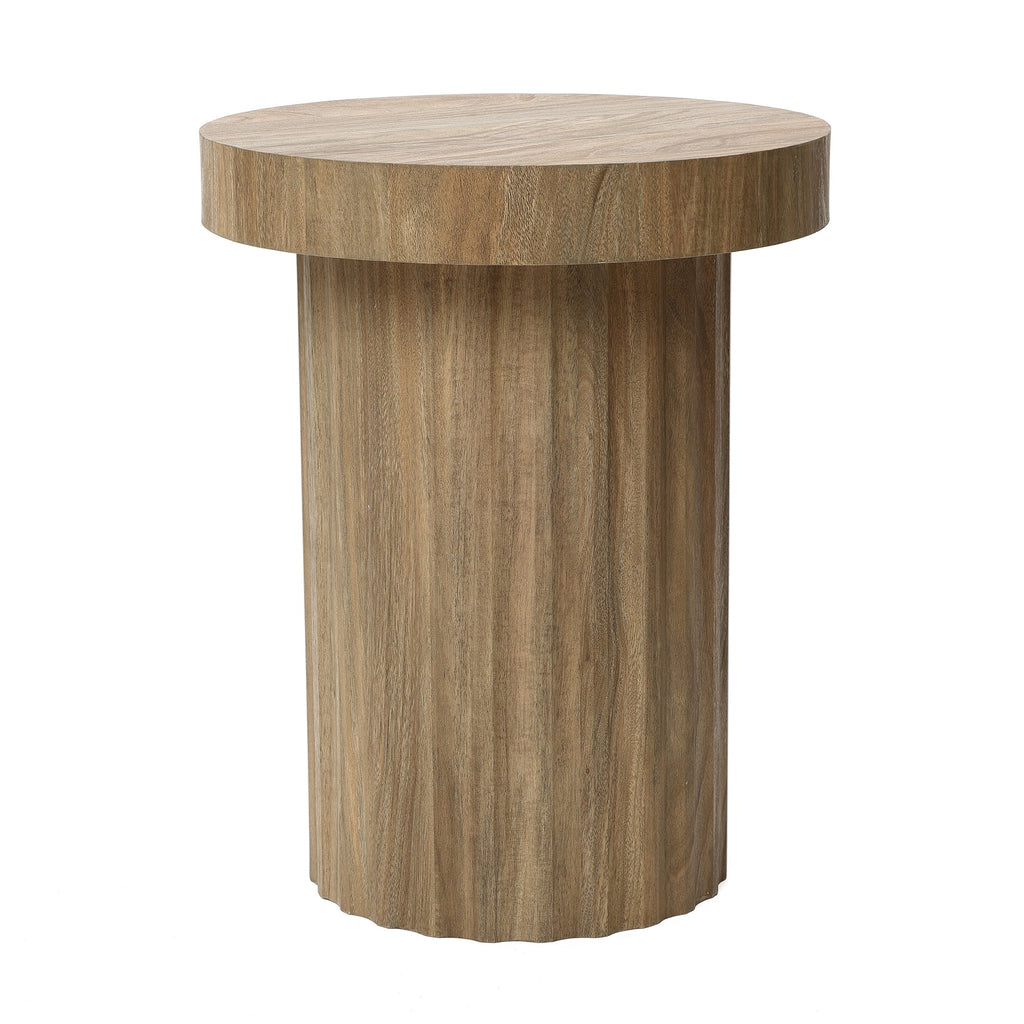 Fluted Wood Round Side Table, 20"