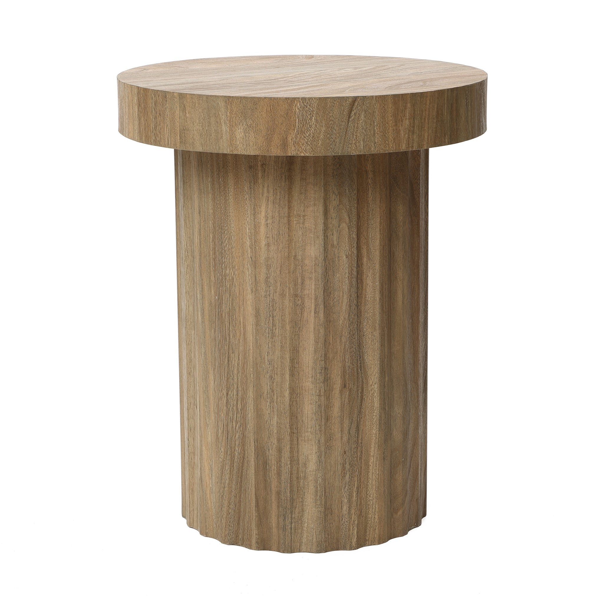 Fluted Wood Round Side Table, 20"