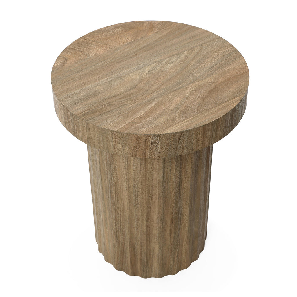Fluted Wood Round Side Table, 20"