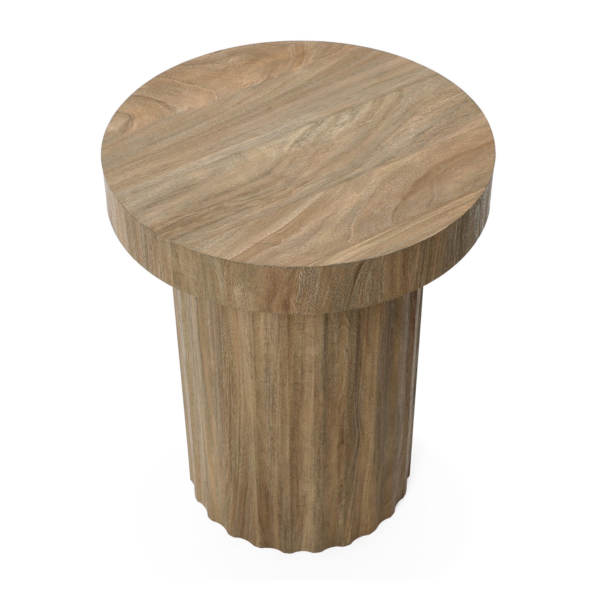Fluted Wood Round Side Table, 20"