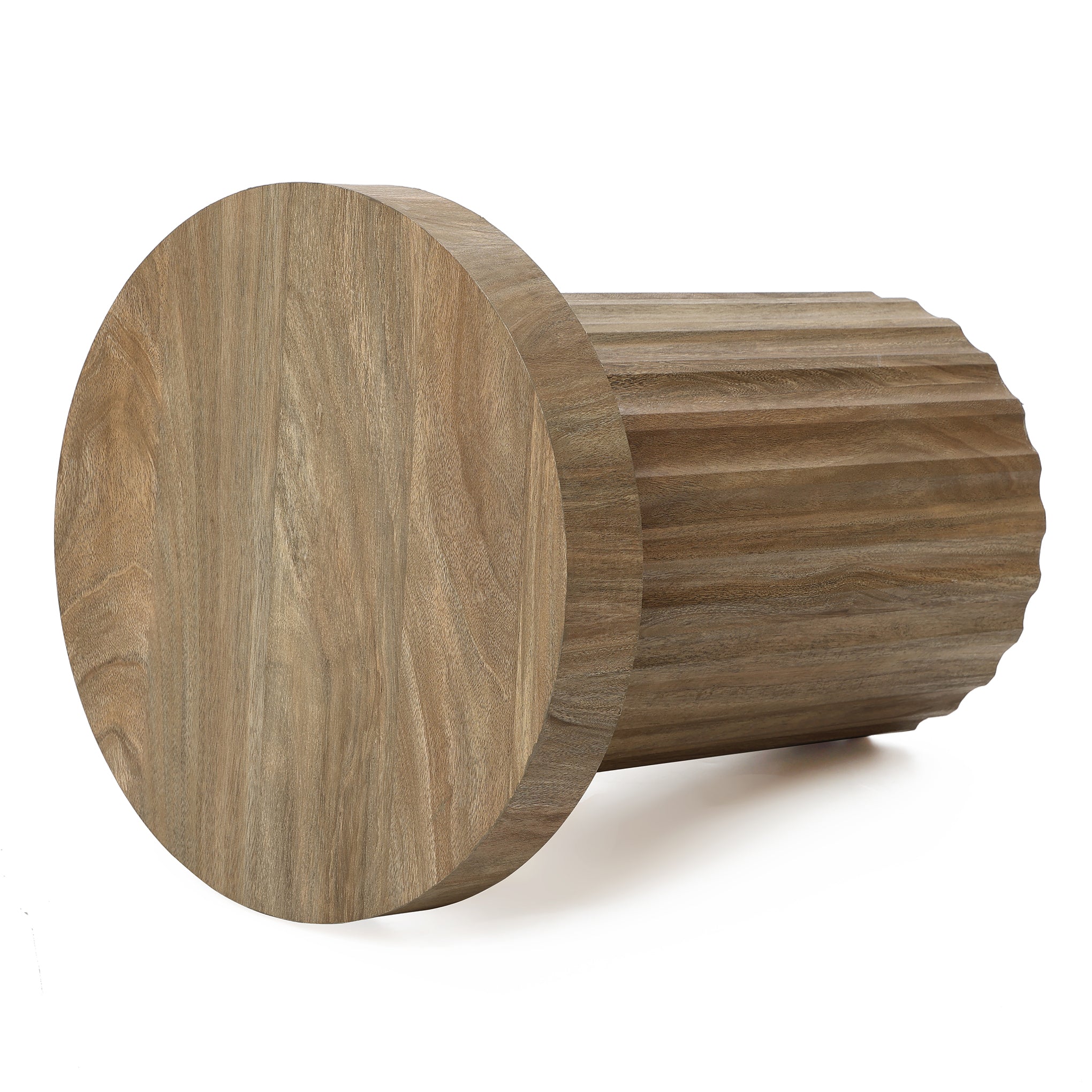 Fluted Wood Round Side Table, 20"