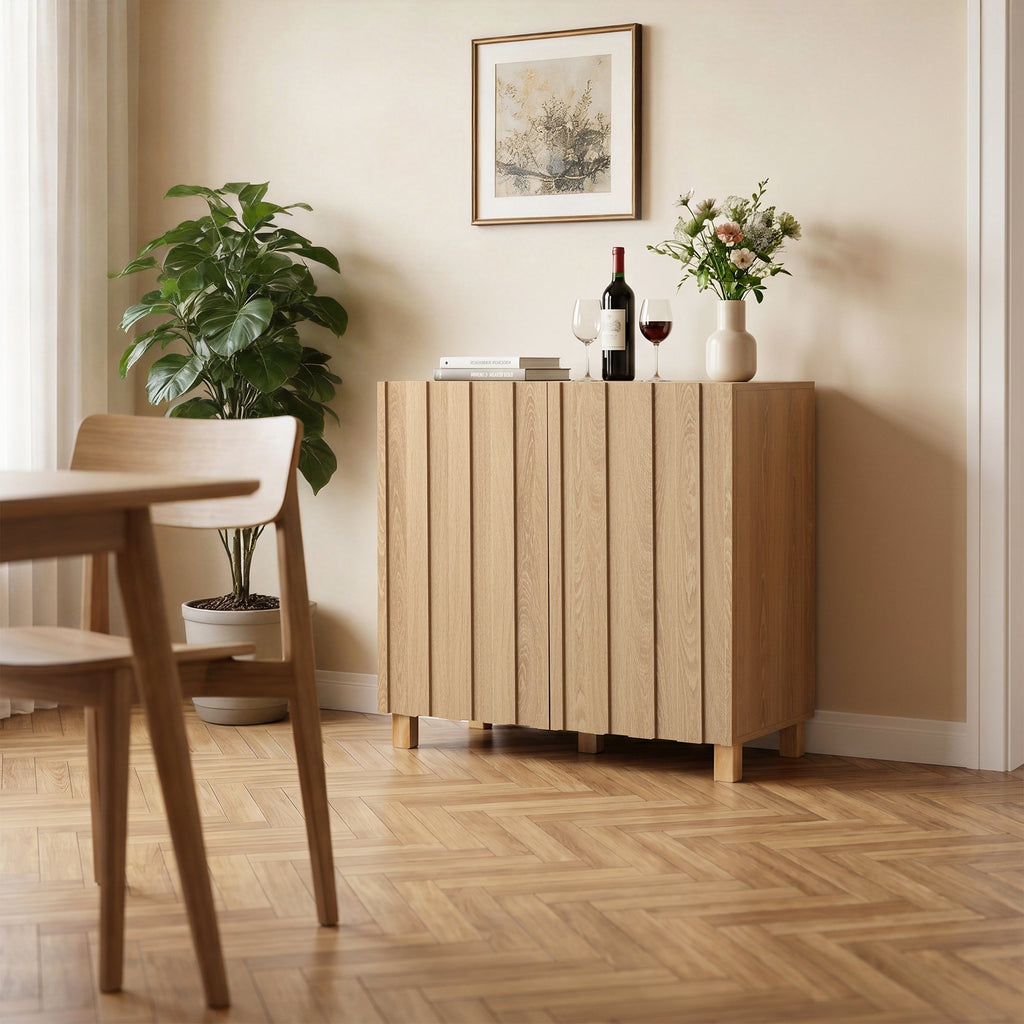 2-Door Fluted Wood Storage Cabinet, 31"