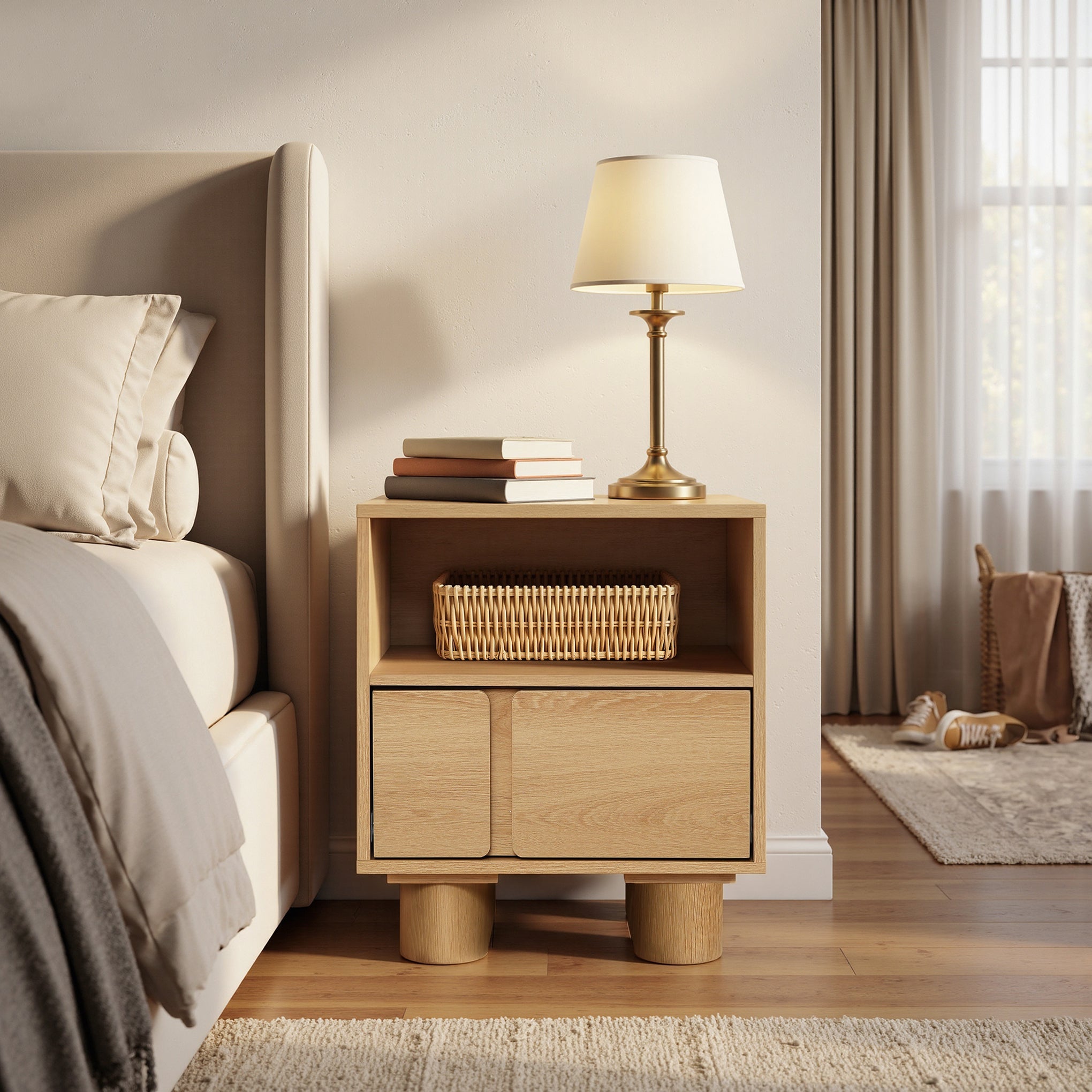 2-Drawer Blonde Birch Wood Nightstand, 20"