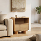 2-Drawer Blonde Birch Wood Nightstand, 20"