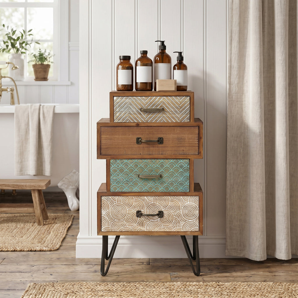 4-Drawer Retro Wood End Table, 30"