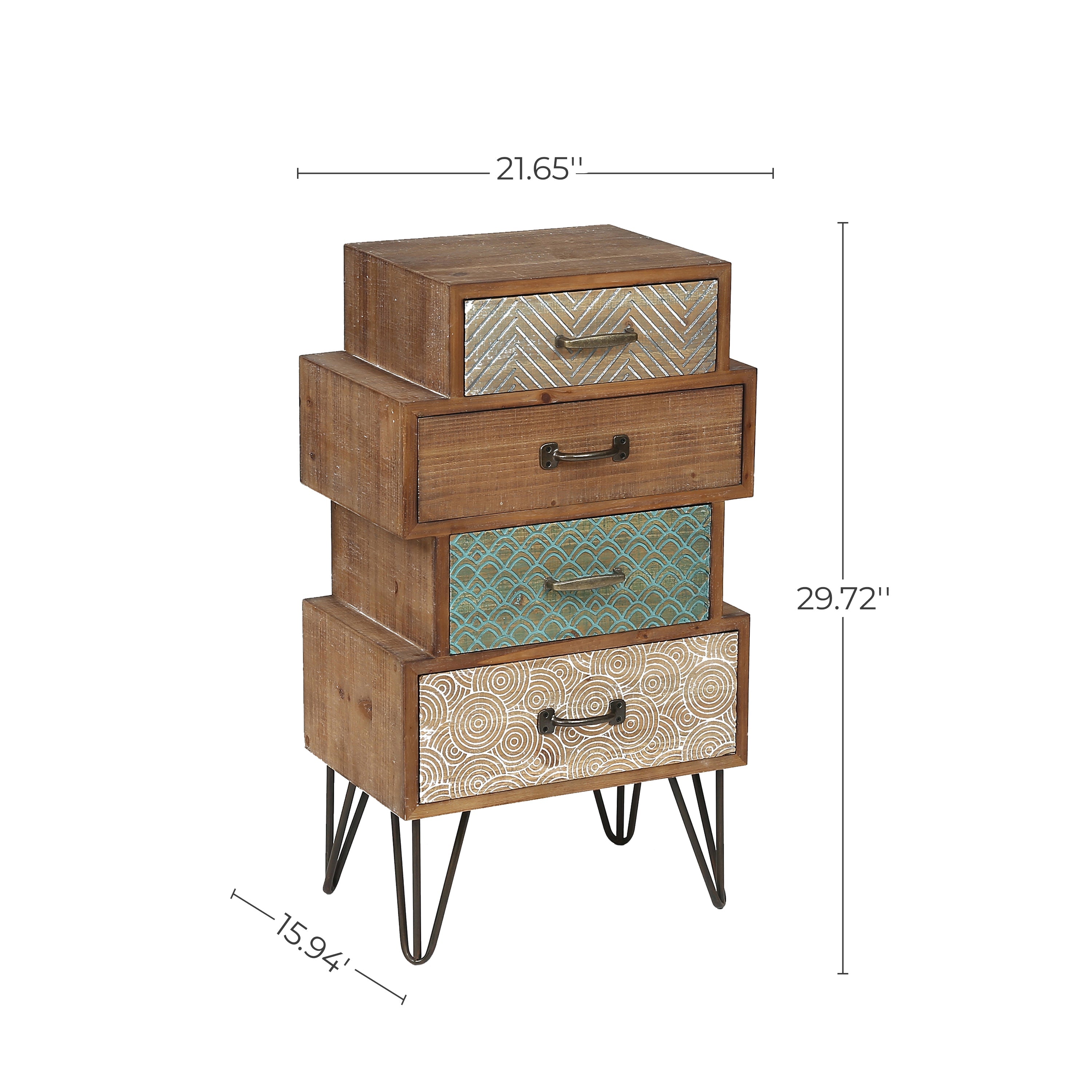 4-Drawer Retro Wood End Table, 30"
