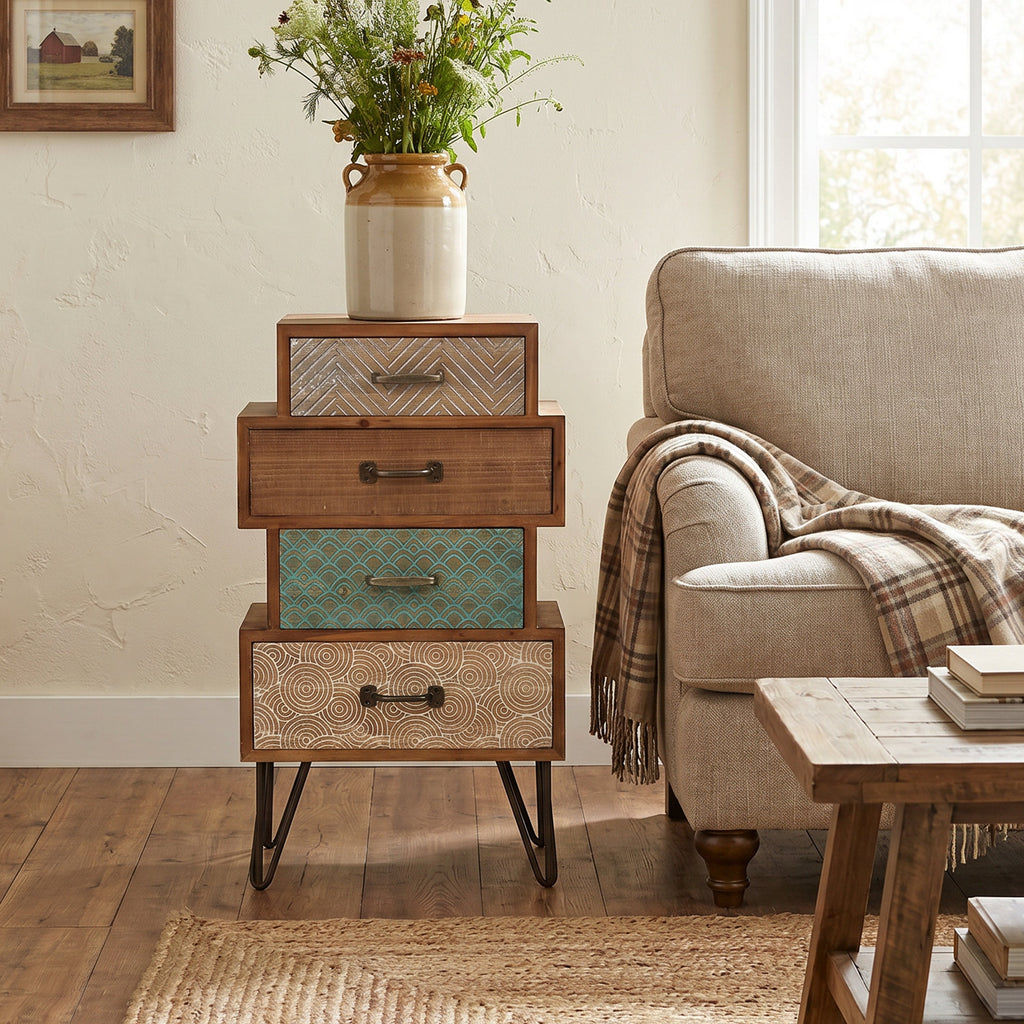 4-Drawer Retro Wood End Table, 30"