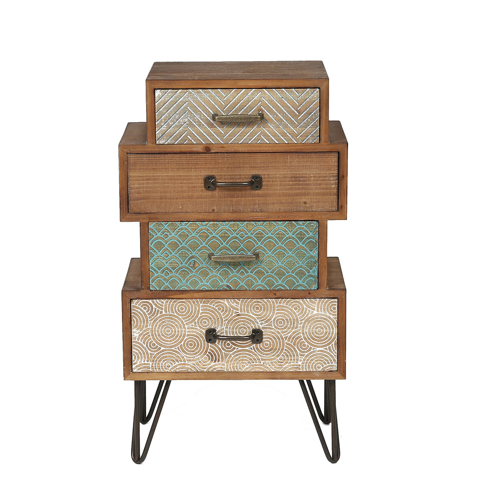 4-Drawer Retro Wood End Table, 30"
