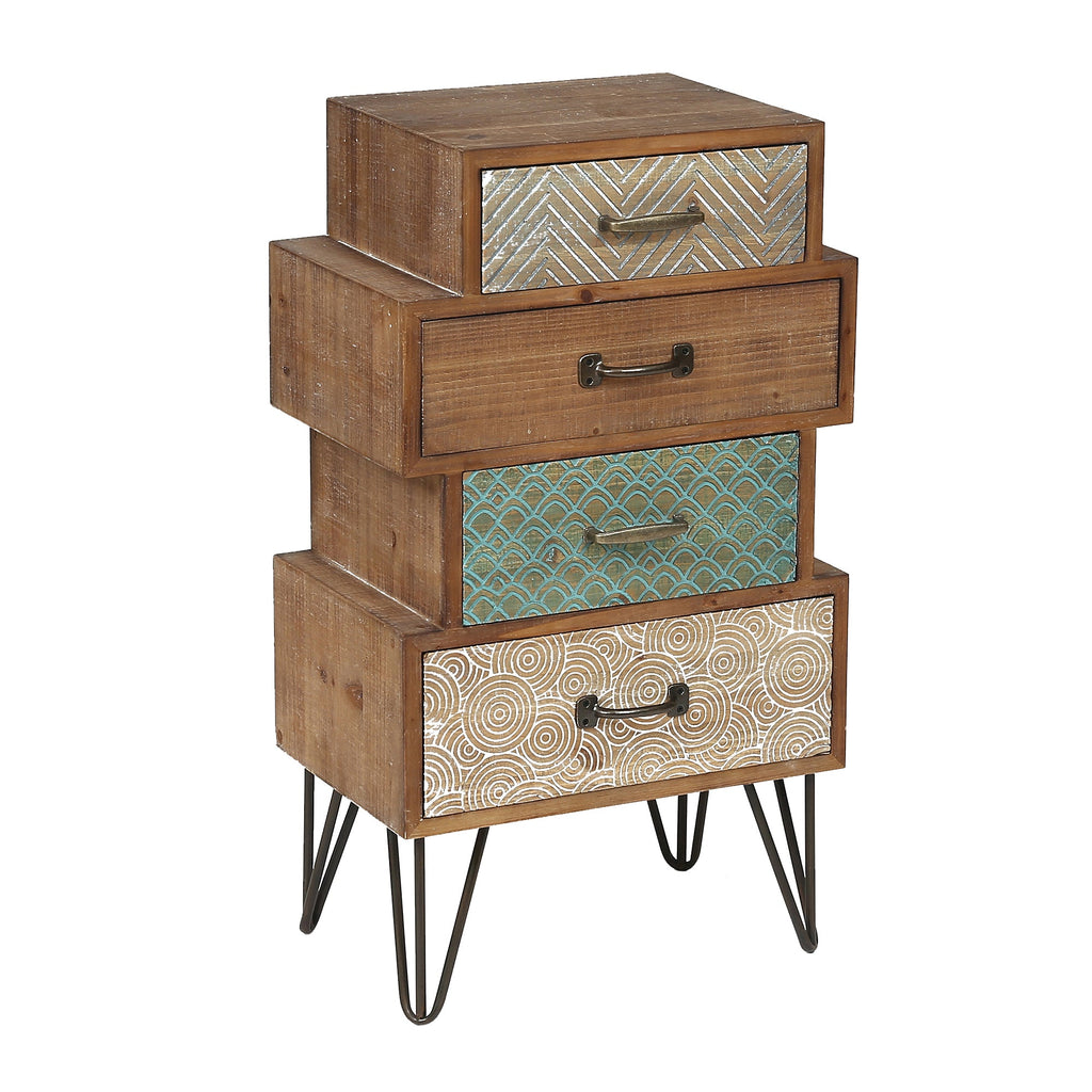 4-Drawer Retro Wood End Table, 30"