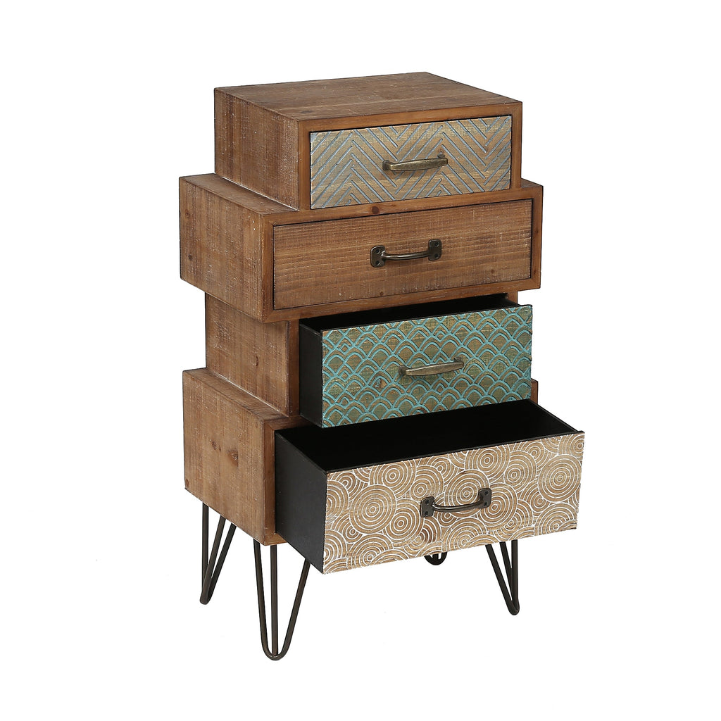 4-Drawer Retro Wood End Table, 30"