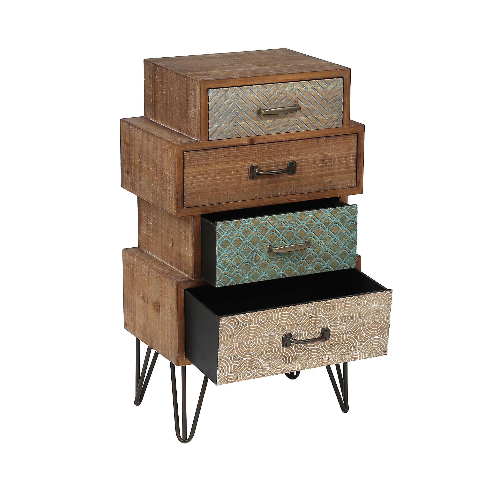 4-Drawer Retro Wood End Table, 30"