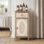 Carved Wood Accent Cabinet, Distressed White, 30"