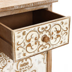 Carved Wood Accent Cabinet, Distressed White, 30"