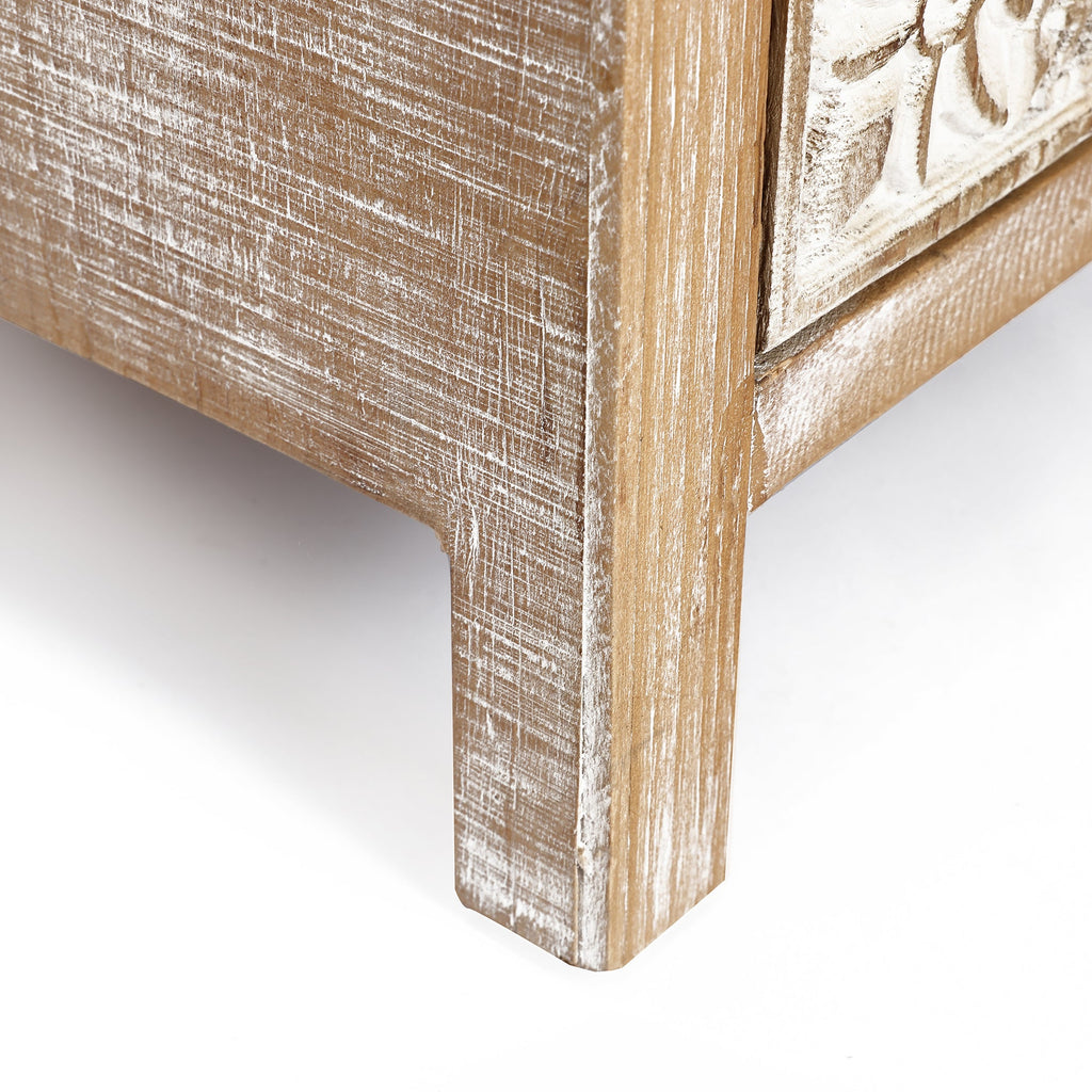 Carved Wood Accent Cabinet, Distressed White, 30"