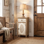 Carved Wood Accent Cabinet, Distressed White, 30"