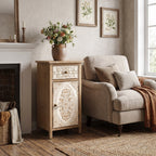Carved Wood Accent Cabinet, Distressed White, 30"