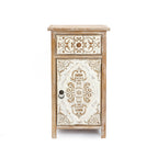 Carved Wood Accent Cabinet, Distressed White, 30"