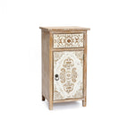 Carved Wood Accent Cabinet, Distressed White, 30"