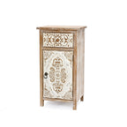 Carved Wood Accent Cabinet, Distressed White, 30"
