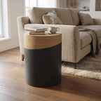 Round Wood & Metal Side Table, 22"