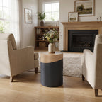 Round Wood & Metal Side Table, 22"