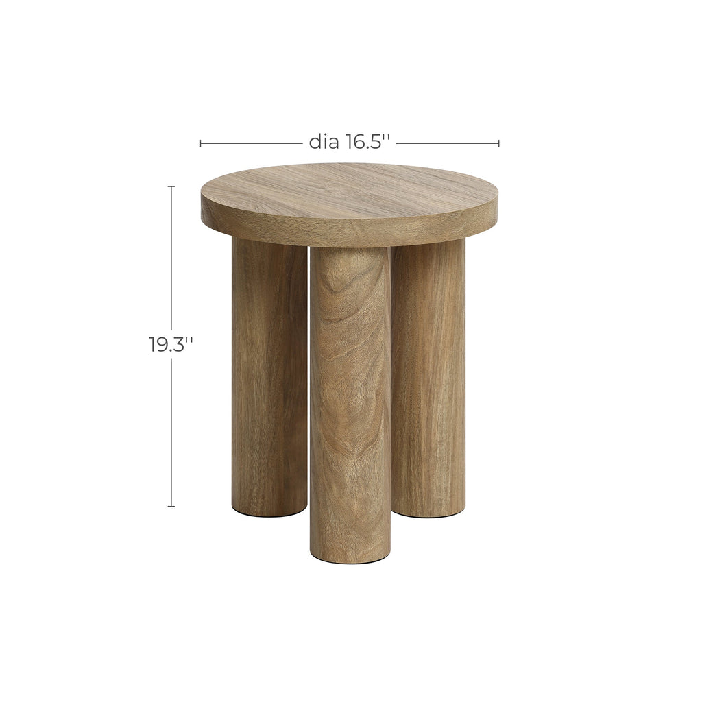 Round Wood Side Table with Three Pillar Leg, 19"