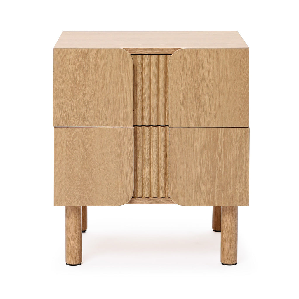 2-Drawer Blonde Birch Wood Nightstand, 20.5"