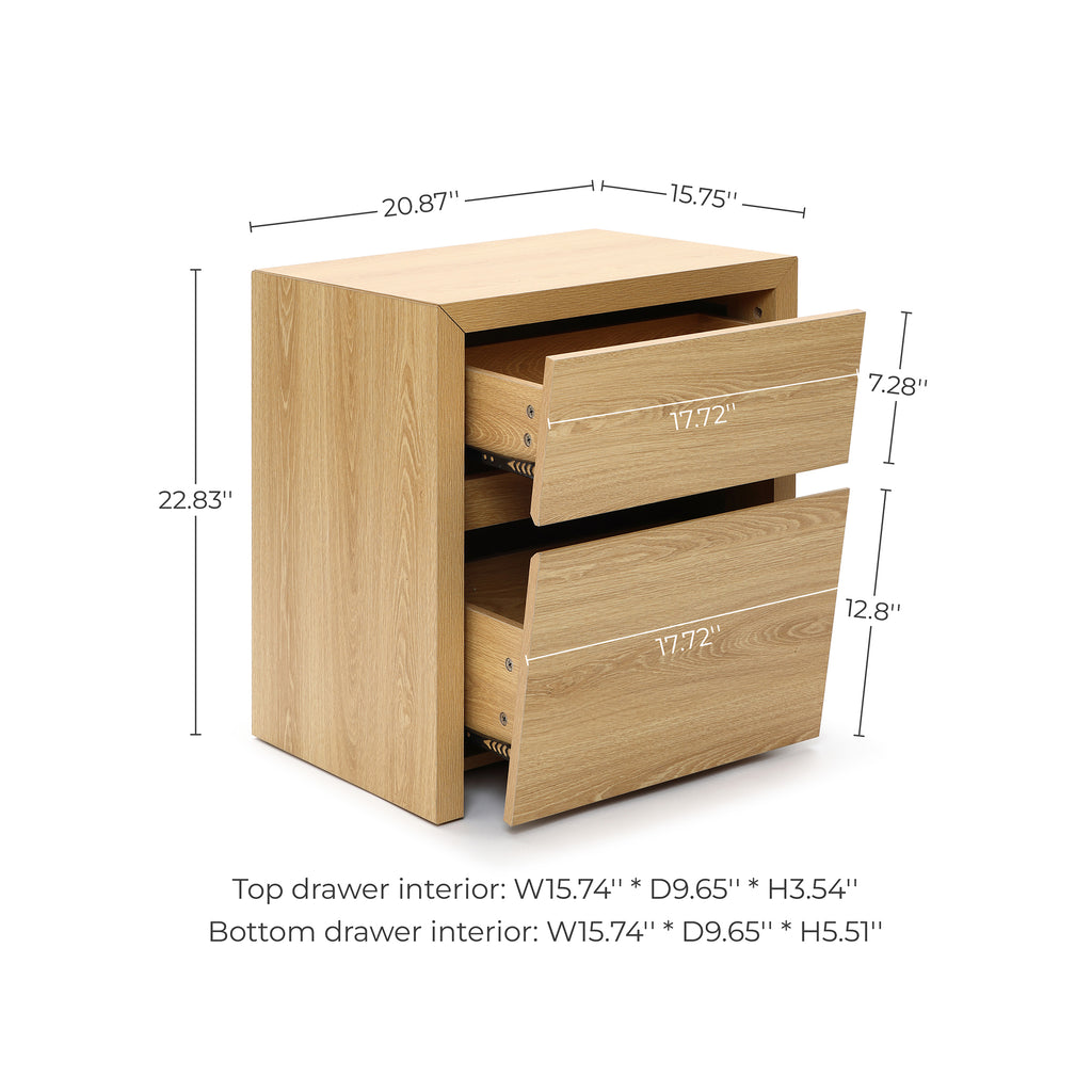 Japandi Wood Side Table Drawer & Open Shelf