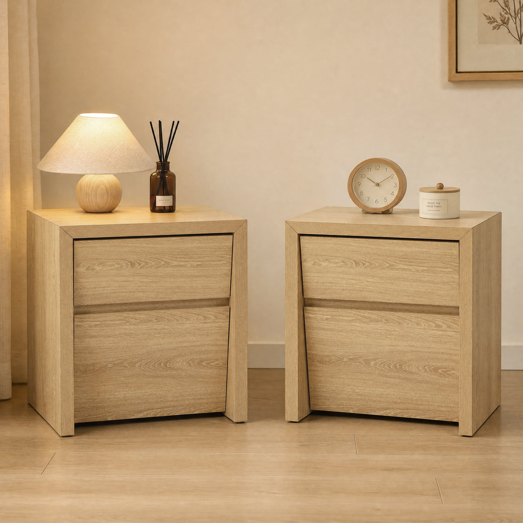 Japandi Wood Side Table Drawer & Open Shelf