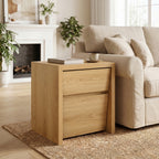 Japandi Wood Side Table Drawer & Open Shelf