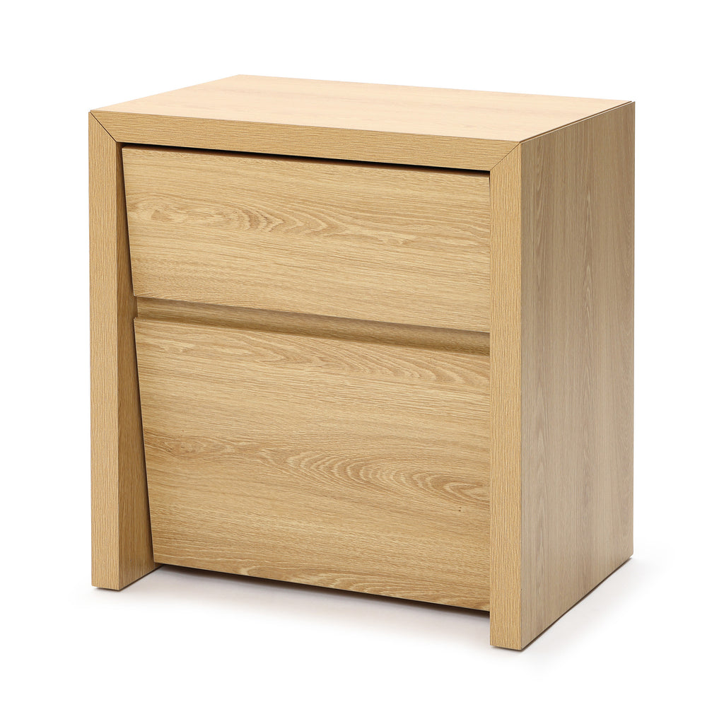 Japandi Wood Side Table Drawer & Open Shelf