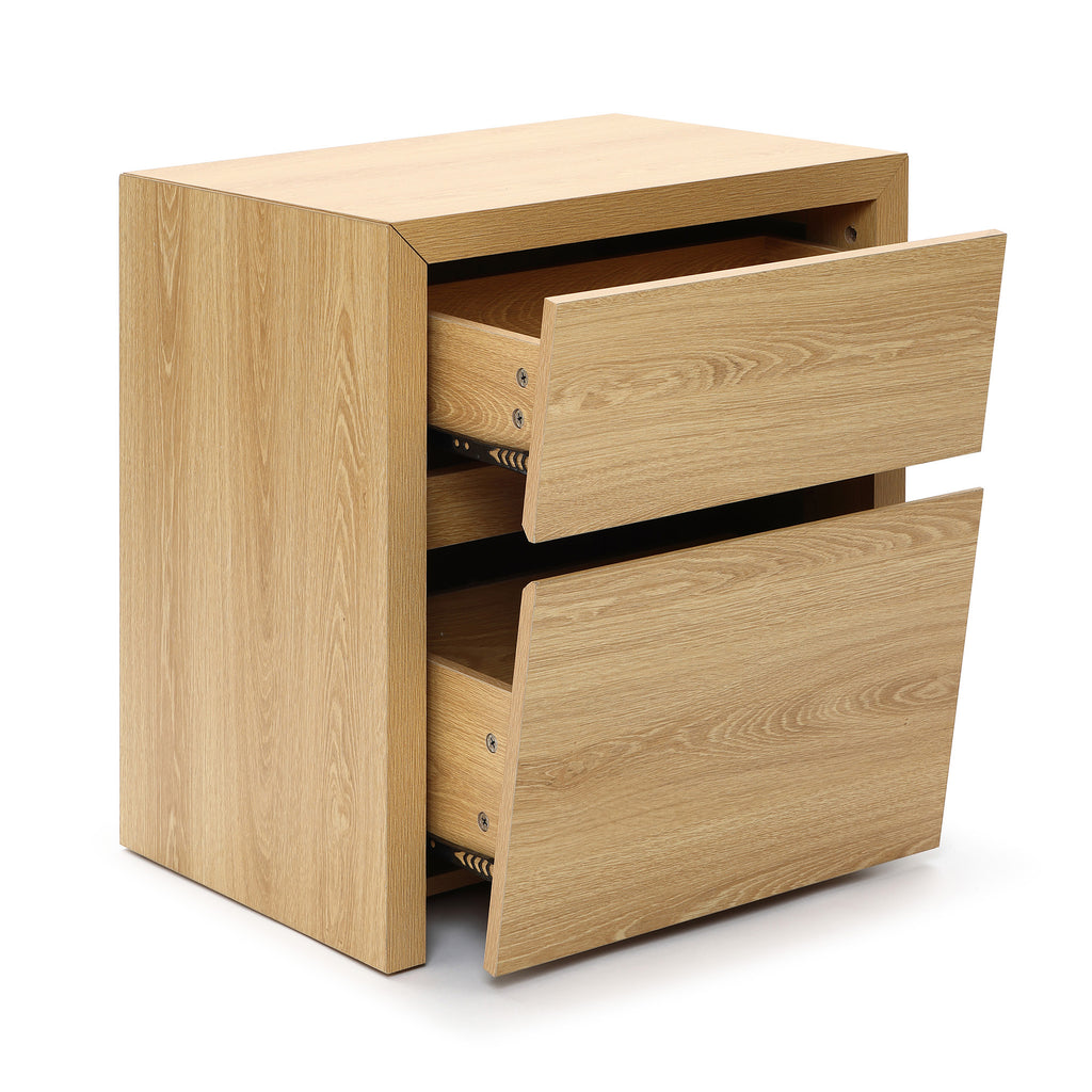 Japandi Wood Side Table Drawer & Open Shelf