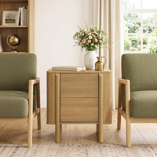 24" Mid-Century Walnut 2-Drawer Side Table