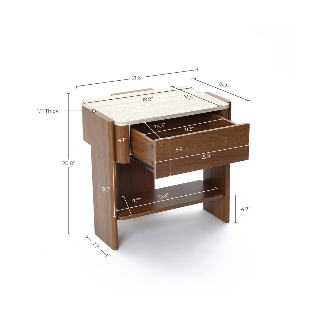 Faux Marble Top Side Table with Drawer, Accent Table