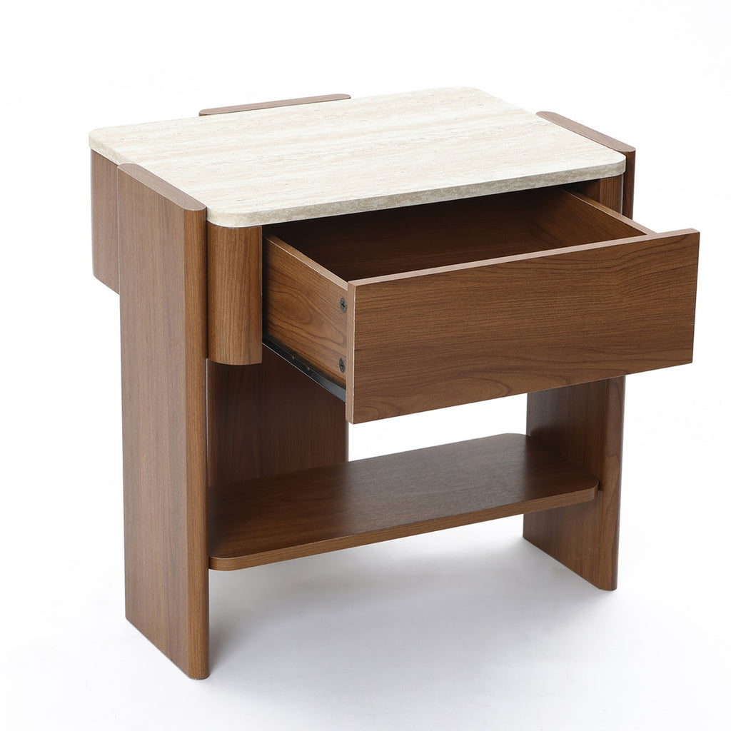 Faux Marble Top Side Table with Drawer, Accent Table