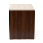Travertine-Effect Walnut Side Table 2-Drawer