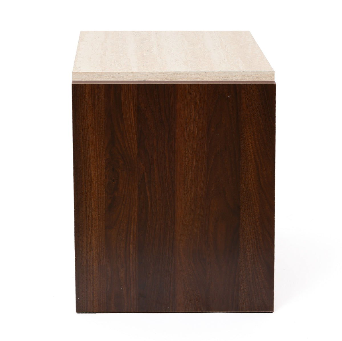 Travertine-Effect Walnut Side Table 2-Drawer