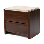 Travertine-Effect Walnut Side Table 2-Drawer